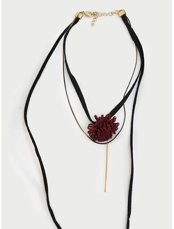 (АРТИКУЛ: 9250/50) УКРАШЕНИЕ ЖЕНСКОЕ, ДЛИННОЕ, ТРЕХЪЯРУСНОЕ, ЧЕРНОЕ С БРОНЗОВОЙ ЦЕПОЧКОЙ, С БОРДОВОЙ ПОДВЕСКОЙ, С ДВУМЯ ЗОЛОТЫМИ БУСИНАМИ