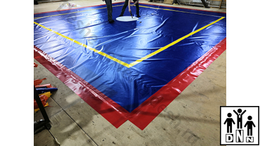 Нанесение разметки и логотипа на помост на ПВХ тент для помоста ушу саньда