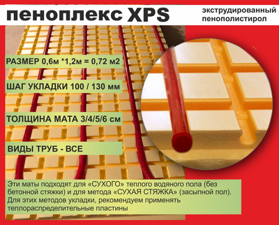 Мат для труб под теплый водяной пол из Пеноплэкс 30 мм