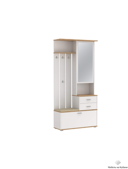 Антре 65.08 Шкаф для прихожей с зеркалом Белый/дуб вотан/ДВПО белый/ткань велюр велутто кремовый 18