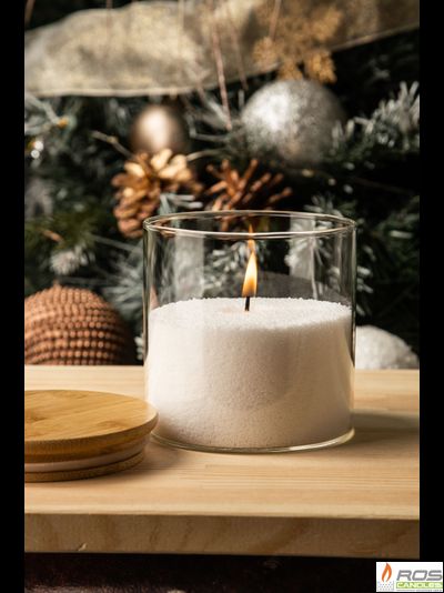 Колба/ваза стеклянная для свечей с бамбуковой крышкой - 10*10 см