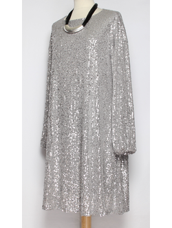 ПЛАТЬЕ-ТУНИКА НАРЯДНОЕ "РАСКЛЕШЕННОЕ ПАЙЕТКИ" серебро р.46,50,52,54,58