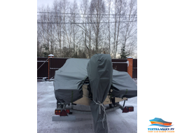 Тент на лодку ВОЛЖАНКА 46 FISH - 2020 ( с кринолинами без лееров на носу)