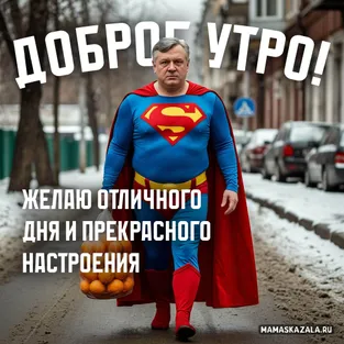 Шуточная открытка с добрым утром- супергерой
