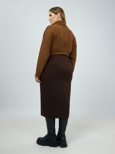 Трикотажная юбка миди коричневая