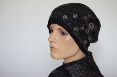 Меланжевая шапка с пуговицами и шарф Vizio Италия 4760 комплект черный