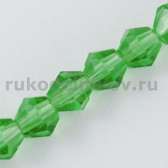 бусина стеклянная граненая "Биконус" 4 мм, цвет-зеленый, 20 шт/уп
