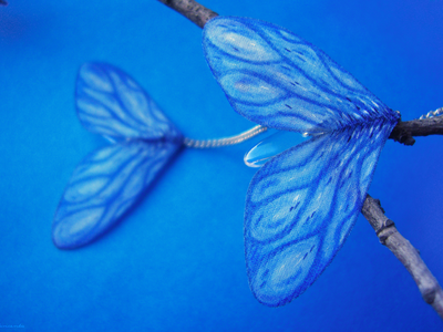 "Небокрылые феи весенних дождей", длинные серьги с шёлком и каплями