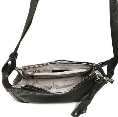 (АРТИКУЛ: 8695/1/81) СУМКА ЖЕНСКАЯ НЕБОЛЬШАЯ, НАТУРАЛЬНАЯ КОЖА, ЧЕРНАЯ,  С ТЕКСТИЛЬНЫМ РЕМНЕМ ЧЕРЕЗ ПЛЕЧО