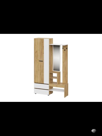 Абрау вешалка с зеркалом прихожая Дуб золотой/Белый