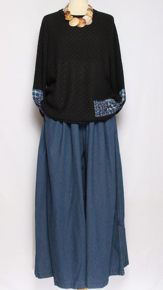 ЮБКА-БРЮКИ  джинсовая "Разрезы широкая " синяя р.46-54