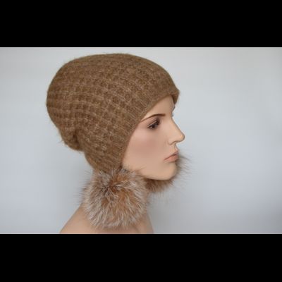 Коричневая шапка капор с помпонами для женщин Vizio Италия 6188 РР 66