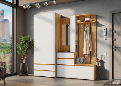 Некст прихожая Дуб Золотой / Белая шагрень