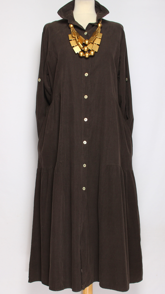 Платье-рубашка Бохо "Вельвет карманы ярусы" вино, шоколад до р.52