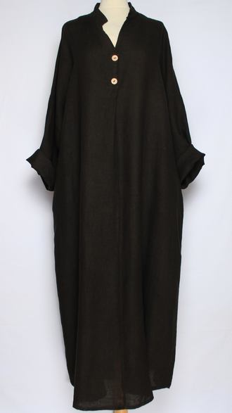 ПЛАТЬЕ БОХО ЛЬНЯНОЕ "СТОЙКА ЗАЩИП ПУГОВИЦЫ"  бежевое, хаки, черное, салатное, яблоко, апельсин, желтое  до р.54