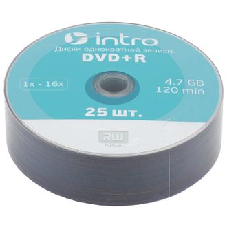 Носители информации DVD+R, 16x, Intro, Shrink/25, Б0016862