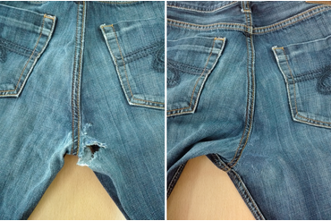 Штопка дырки на джинсах