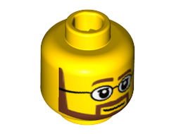 Minifigure, Head Beard Brown Angular with White Pupils and Glasses Pattern - Hollow Stud, Yellow (3626cpb0267 / 4261301 / 6030239)