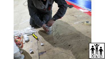 Нанесение разметки и логотипа на помост на ПВХ тент для помоста ушу саньда