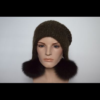 Шапка ушанка вязаная с меховыми помпонами Vizio Италия 6908 PP 66