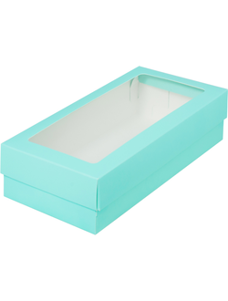 Коробка для пирожных с прям. окном (бирюза), 210*100*55мм