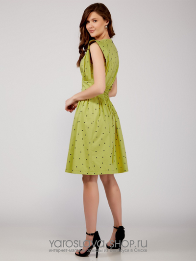 Летнее платье из хлопка цвета лайма в горошек