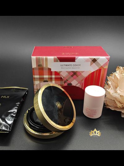 O'HUI ULTIMATE COVER Mesh кушон со стойким сатиновым покрытием тон 01 светлый беж 15гр, 1 зап. блок, в подарок бальзам липсерин
