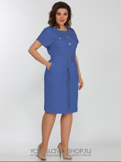 Модель:2321-2.Летнее платье прямого силуэта синего цвета на пуговицах.