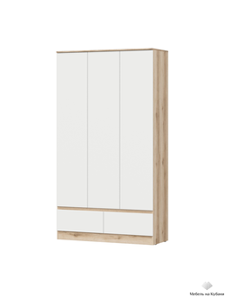 Брауни шкаф трехстворчатый (с ящиками) Дуб Делано/Белый