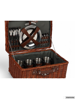 Корзина для пикника с крышкой, плетёная, 4 персоны, лоза (с индивидуальной гравировкой на предметах)