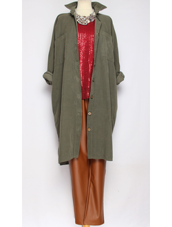 Платье-рубашка Бохо "Вельвет " хаки до р.54