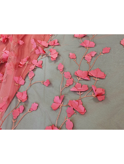 Вышивка коралловой нитью с атласными цветами КОРАЛЛ S19019