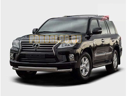 Комплект Защита заднего бампера труба овальная d75х42+защита переднего бампера труба овальная d75х42 двойная для Lexus LX570 2012-