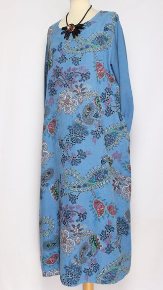 Платье Бохо вельветовое "ТУРЕЦКИЙ ОГУРЕЦ"  джинс до р.54