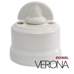 керамический ретро выключатель 2 клавишный белый Verona с ручкой монеткой