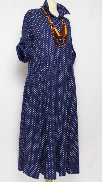 Платье - рубашка "МЕЛКИЙ ГОРОХ" синее,  зелёное р.46-50