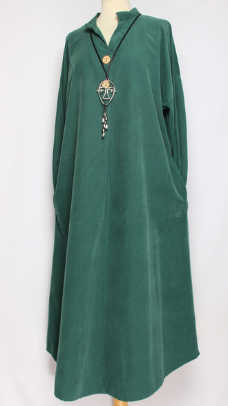 Платье Бохо вельветовое "СТОЙКА ЗАЩИП ПУГОВКИ" джинс, бежевое, малахит, хаки до р.52