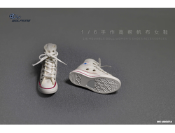 Женские кеды (белые) 1/6 hand-made high-top canvas women's shoes (WK-88007A) - WOLFKING