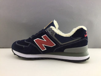 New Balance 574 синие с красным, замша/мех (41-46)