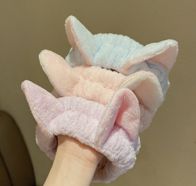 Повязка женская для волос флисовая с кошачьими ушками, Цвет: Розовый, Голубой, Сиреневый, Черный, Малиновый, Бежевый, Коричневый