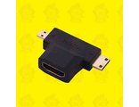 Переходник тройник HDMI (F) - Mini HDMI (M) -Micro HDMI (M)