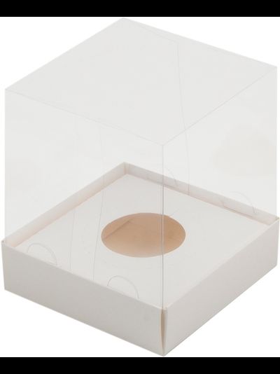 Коробка на 1 капкейк с прозр. куполом Премиум (белая), 100*100*120мм