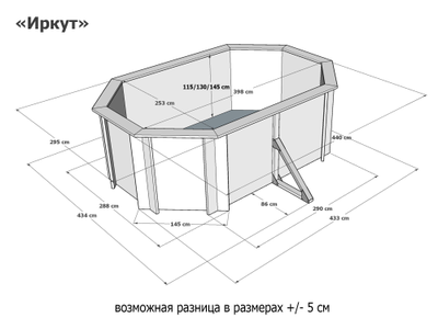 Деревянный морозоустойчивый бассейн "Иркут" 400 х 250 х 145 см Кристалл