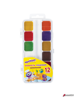 Краски акварельные ЮНЛАНДИЯ «ШКОЛЬНЫЕ», медовые, 12 цветов, КЛАССИЧЕСКИЕ, пластик. 191529
