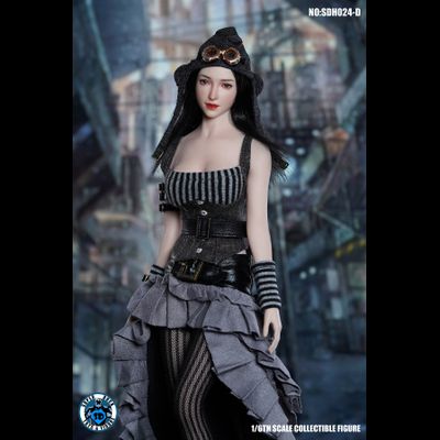 Женская голова (скульпт) c длинными волосами (черные) - 1/6 scale Female Head Sculpture (SDH024D) - SUPER DUCK