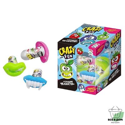 Карамель CRAZY FUN  в виде соски с челюстями, крученая 62612