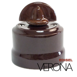 керамический ретро выключатель 2 клавишный коричневый Verona с ручкой монеткой