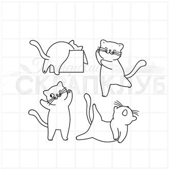 Штамп с четырьмя веселыми котиками