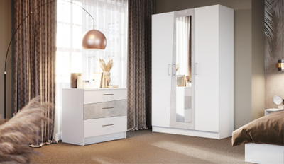 Комод Антария 3ящ Белый жемчуг/Ателье