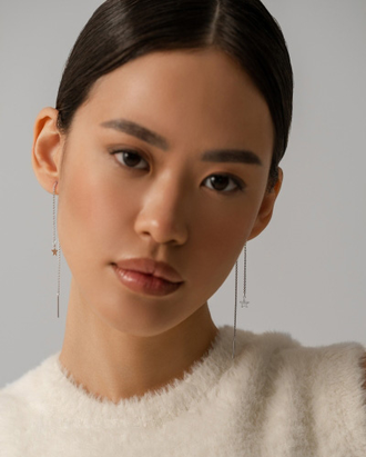 Серьги-продевки "Звезда" с родиевым покрытием НС 22-396Ю-3